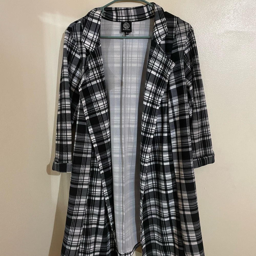 Bobeau Monochrome Plaid Open Front Jacket